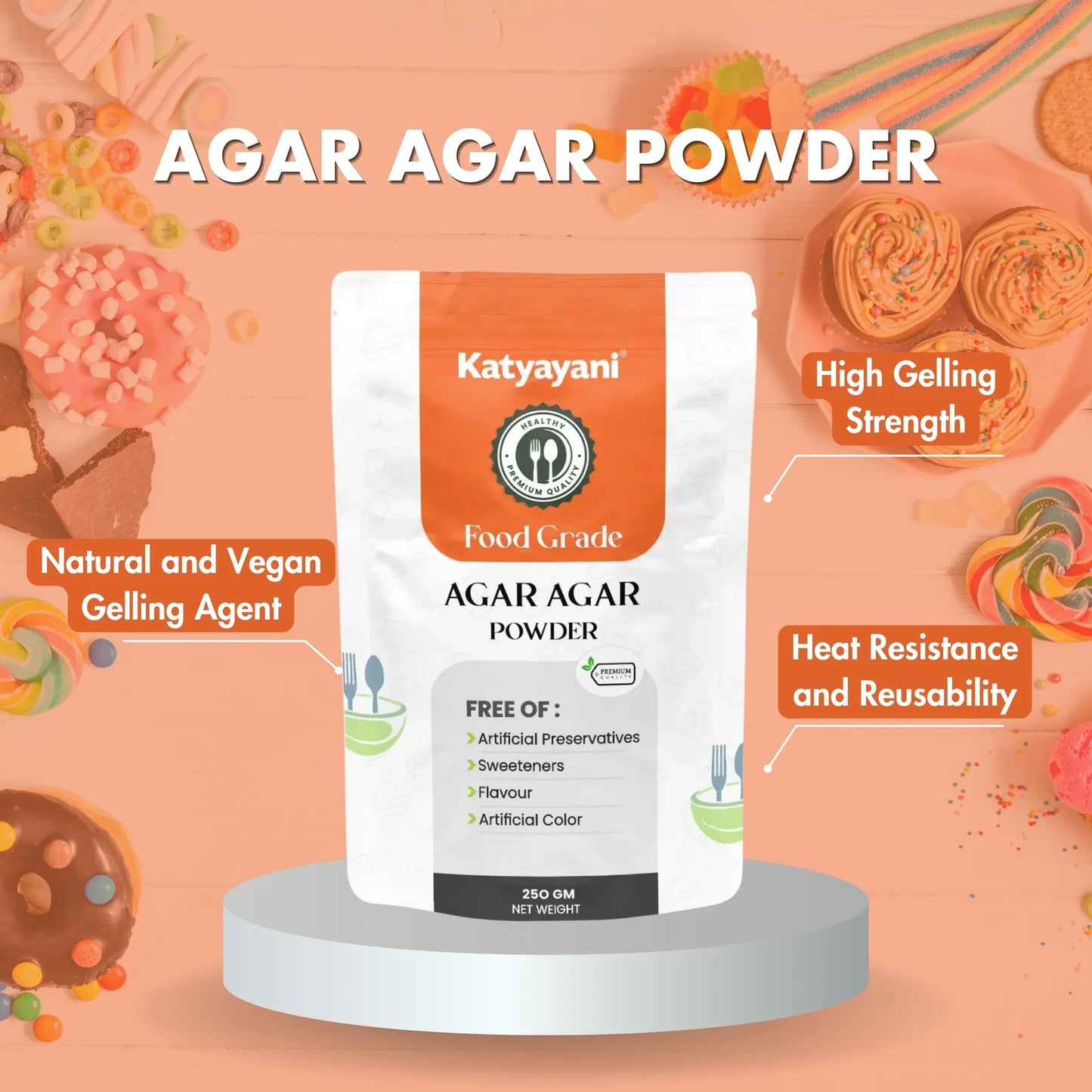 Agar Agar Powder for Vegans, Baking, and Experiments 250gm (10oz)- Food Grade