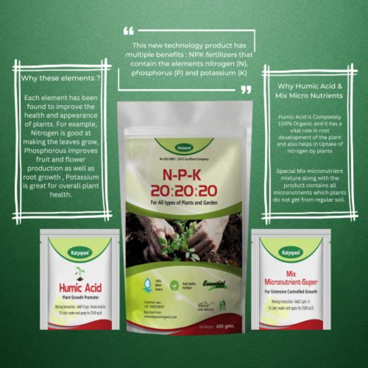 NPK 20 20 20 Fertilizer with 2 Sample -Mix micronutrients and Organic Humic Acid